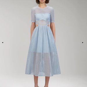 Self-Portrait Light Blue Cotton Broderie Anglaise Midi Dress size US4